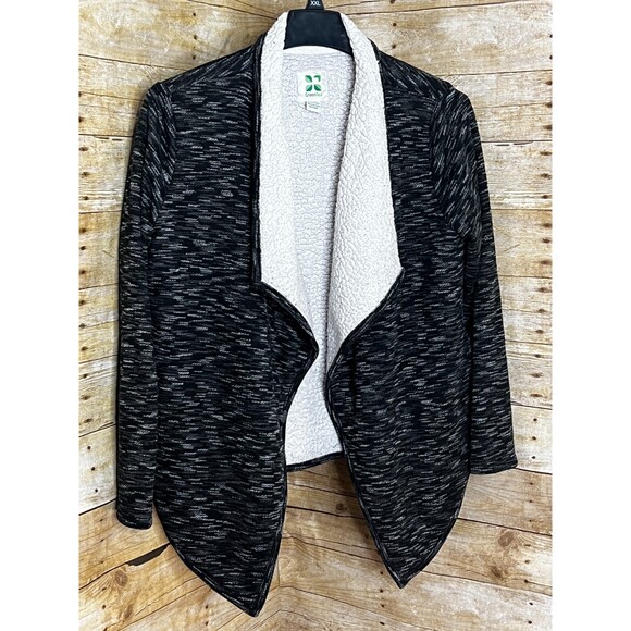 GREEN TEA WARM COZY LINED HEATHER BLACK OPEN FRONT WATERFALL COATIGAN SIZE XL - Picture 1 of 6